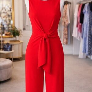 Du Jour Vibrant Red Knot-Front Jumpsuit